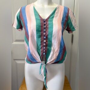 Madewell Novel Tie-Front Button Top in Flagstaff Stripe Women’s size XXS